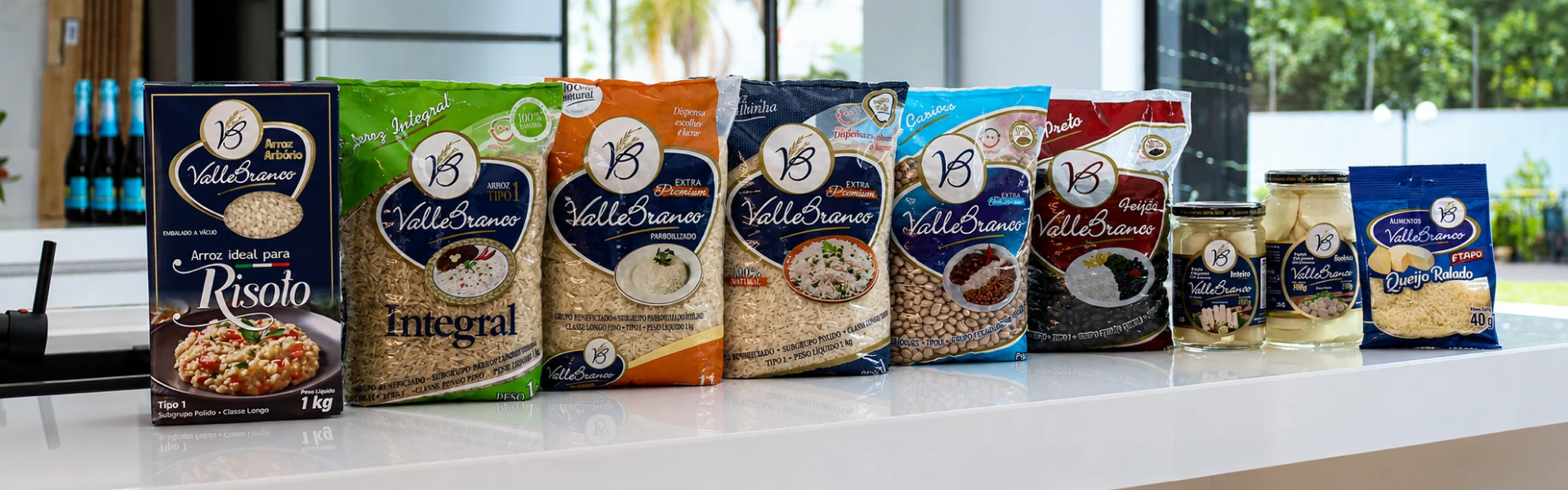 Produtos Valle Branco — arroz, feijão, palmito e queijo ralado